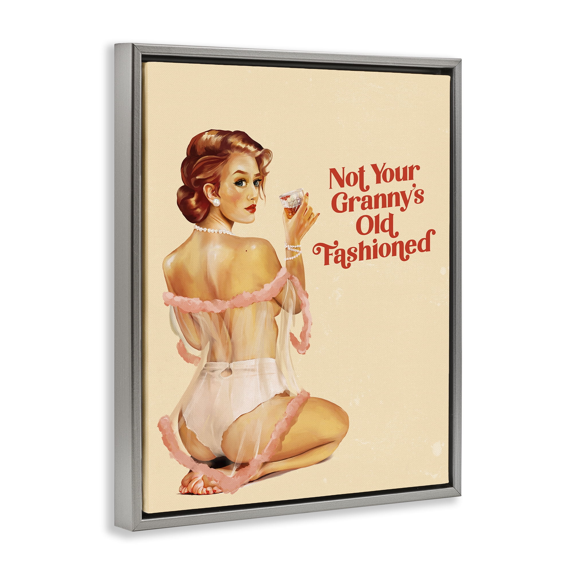 Stupell Industries Not Your Granny's Old Fashioned People Painting Gray Floater Framed Canvas Art Print Wall Art, 17 x 21