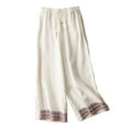 thumbnail image 2 of Sweatpants Women Solid Summer Embroidered Casual Slacks Cotton And Linen Material Mid Waist With Pockets Lightweight For Warm Seasons 2Xl/5 High Pull Pants, 2 of 4