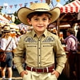 thumbnail image 2 of SGMVNU Boys Vintage Western Cowboy Shirt Long Sleeve Button Down Fitted Retro Dress Shirt Halloween Top, Size 4-5 Years, Khaki, 2 of 4