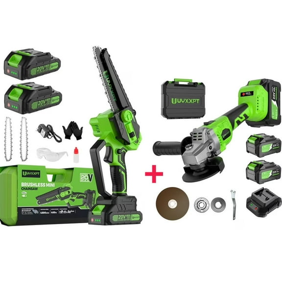 TASHHAR 6 Inch Cordless Electric Chainsaw 2 Battery with 3/4'' Electric Impact Wrench Cordless Brushless Gun 1600N.m