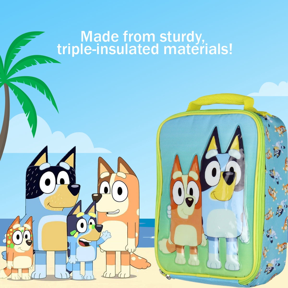 Bluey Kids Lunch Box Bluey And Bingo Raised Character Insulated Lunch Bag Tote For Hot And Cold Food, Drinks, And Snacks 10"
