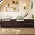 thumbnail image 4 of Twin Platform Bed with Trundle and 2 Drawers, Solid Wood Bed Frame with Power Strip, Built-In Charging Station, Espresso Finish,Ships 2 Pkgs, 4 of 9