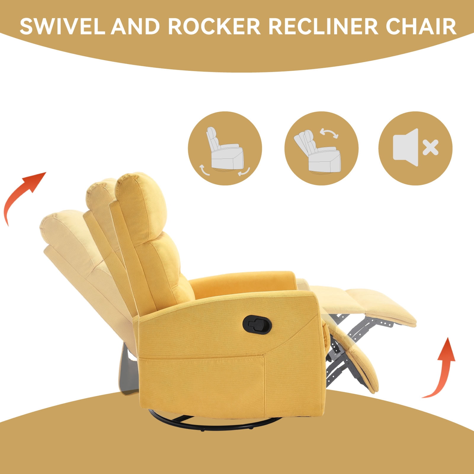 MAYEERTY 360 Degree Swivel Rocker Recliner Chair, Manual 155° Recline Glider Armchair, for Living Room Nursery Bedroom
