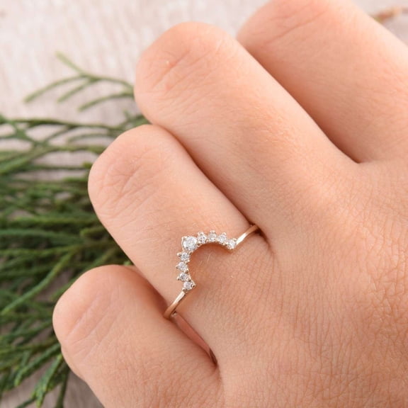 vylahjewellery Brilliant Round Cut Engagement Ring Moissanite Diamond Curved Proposal Band Dainty Vermeil Rose Gold Crown Design Ring for Women