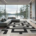 thumbnail image 2 of ODIKA 6'x9' Black Grey Geometric Maze Pattern Washable Area Rug Modern Interlocking Rectangular Blocks Abstract Non-Slip, Easy Care, for Family Room, Living Mater Bedroom, 2 of 7