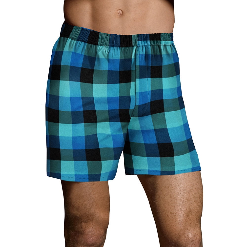Hanes Mens TAGLESS Ultimate Fashion Boxer with ComfortFlex Waistband Assorted Pattern Blues 3-Pack 