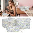 thumbnail image 2 of Bolsa de cosméticos de gran capacidad con estampado floral y doble cremallera Organizador de maquillaje de viaje para guardar artículos de aseo y material de oficina, 2 of 6