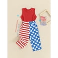 thumbnail image 6 of Aojekbee Little Girl 4th of July Outfit Solid Ribbed Round Neck Tank Tops with Star Stripe Print Long Pants 2 Pcs Clothes, 6 of 10