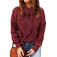 thumbnail image 5 of Hanerdun Women Turtleneck Blouse Female Long Sleeve Drawstring Pullover Shirt Red L, 5 of 6