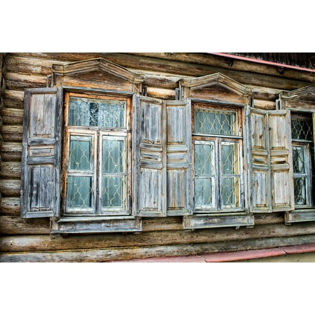 Peel-n-Stick Poster of Trims Window House Old Abramtzevo Wood Shutters Poster 24x16 Adhesive (Best Wood For Window Trim)
