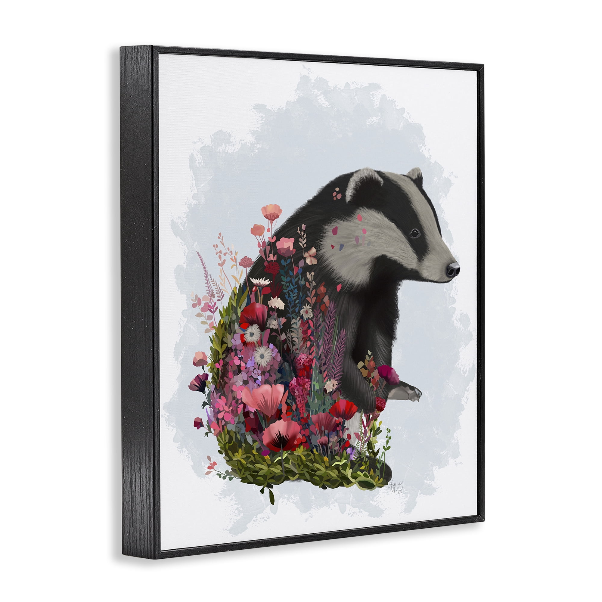 Stupell Industries Badger with Garden Blooms Botanical & Floral Painting Black Framed Art Print Wall Art, 11 x 14