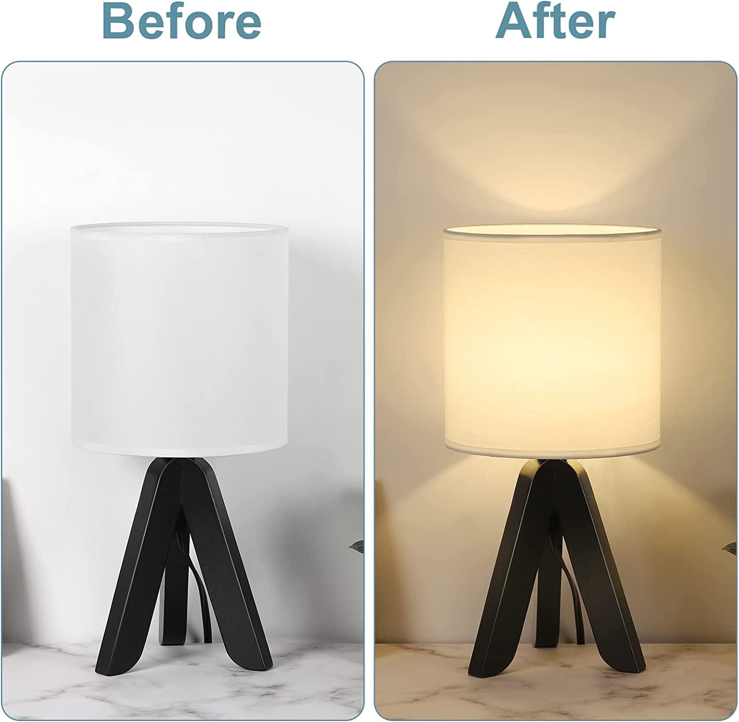 Oumilen 14.37” Smooth Wooden Tripod Table Lamp with White Fabric Shade (2 Count)