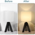 thumbnail image 2 of Oumilen 14.37” Smooth Wooden Tripod Table Lamp with White Fabric Shade (2 Count), 2 of 7