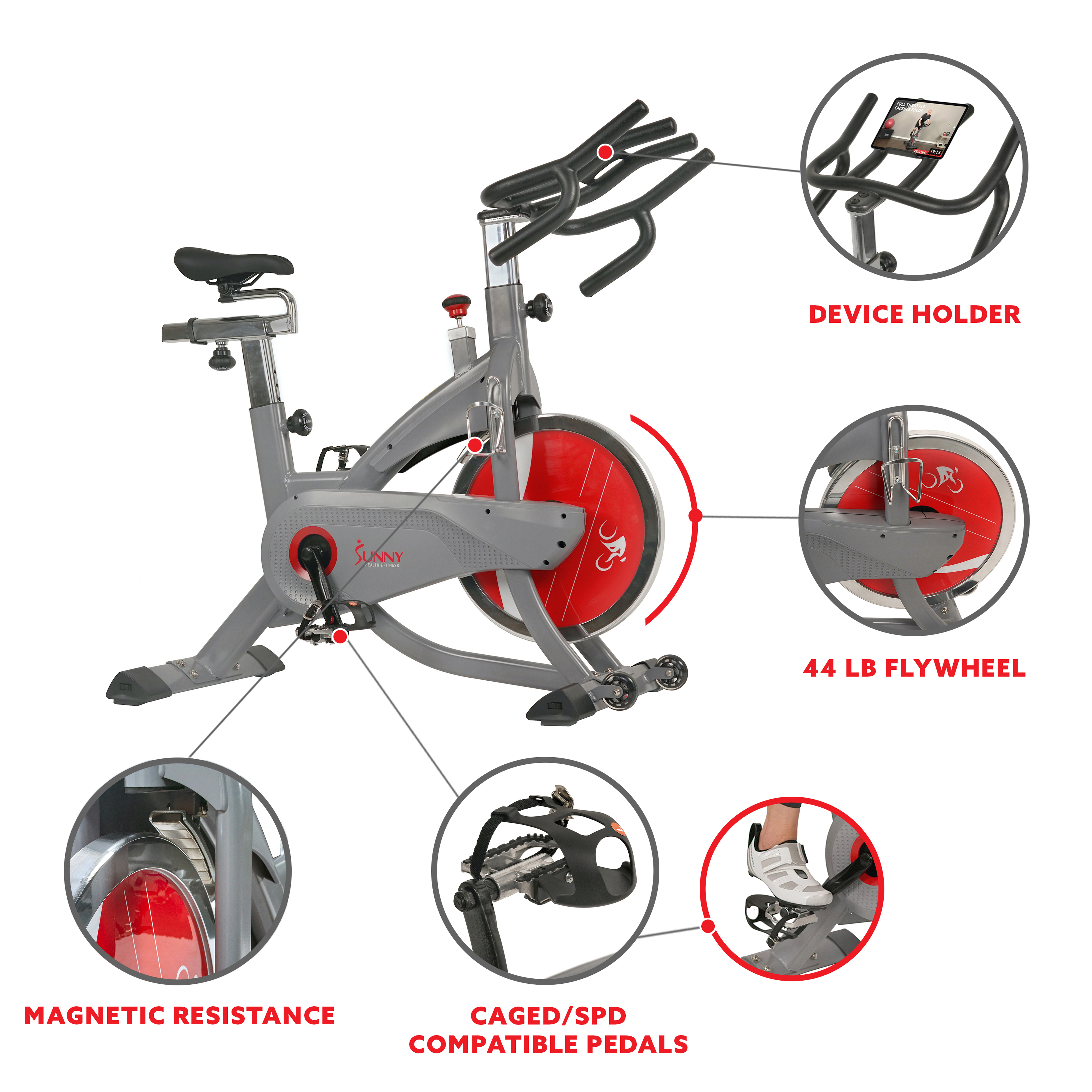 Sunny Health & Fitness AeroPro Stationary Indoor Cycling Exercise Bike with 44 lb Flywheel, Clipped Pedals, Home Cardio, SF-B1711 - image 4 of 11