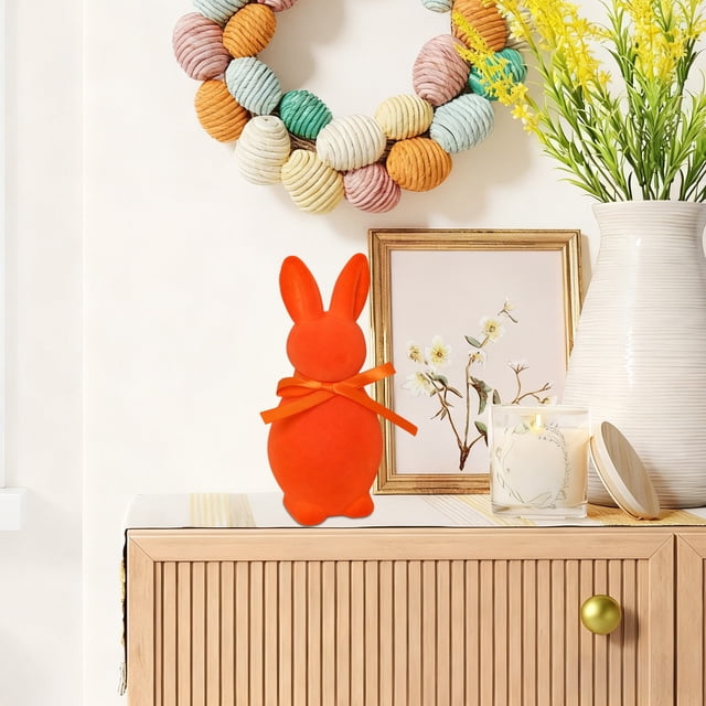 yulier Easter Decorations Flocked Bunny Figurines with Bow Tie, Cute Rabbit Tabletop Ornaments for Spring Home Office Table Decor Holiday Table Centerpiece