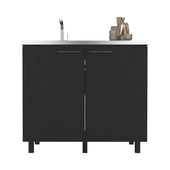 Rainlex Utility Sink Cabinet with Double Doors & Shelves – Freestanding Storage Cabinet for Kitchen, Laundry, or Garage – Black