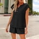 thumbnail image 2 of Camiseta de Manga Corta de Cuello en V de Color Sólido con Pantalones Cortos de Cintura Elástica Bolsillos Casual Lounge, 2 of 5