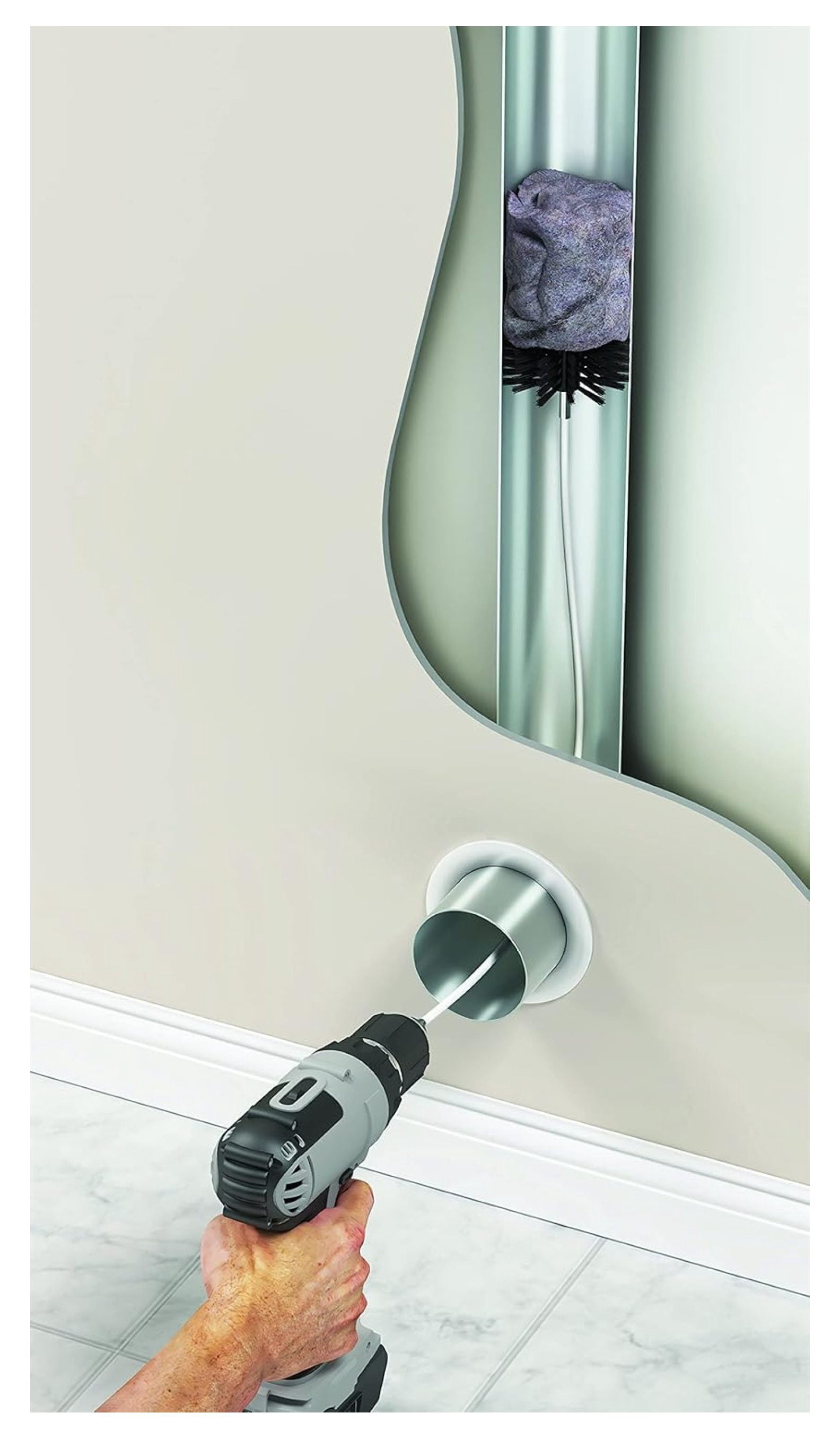 DVBRUSH12K/6 Dryer Duct Cleaning Kit, Lint Remover, Extends up to 12 Feet, Synthetic Brush Head, Use with or without a Power Drill