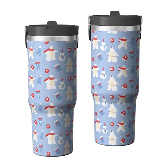 Christmas 30oz Handheld Travel Tumbler with Handle – Double Wall Stainless Steel Insulated Cup, Flip Straw Lid, Leak-Proof & BPA-Free for Hot and Cold Drinks – Durable Coffee & Juice Mug Black