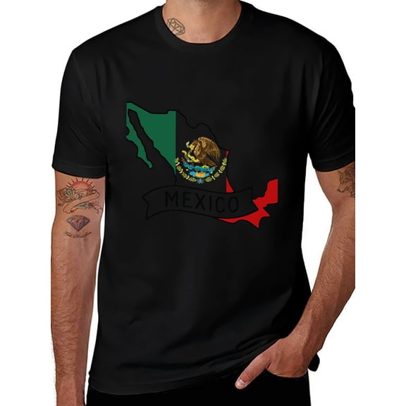 T-shirt Mexico Map Outline Soft Cotton Adult Heat-Transfer Graphic T-Shirt - 180g Breathable Fabric, Unisex Summer Casual Wear with Durable Heat-Printed Design