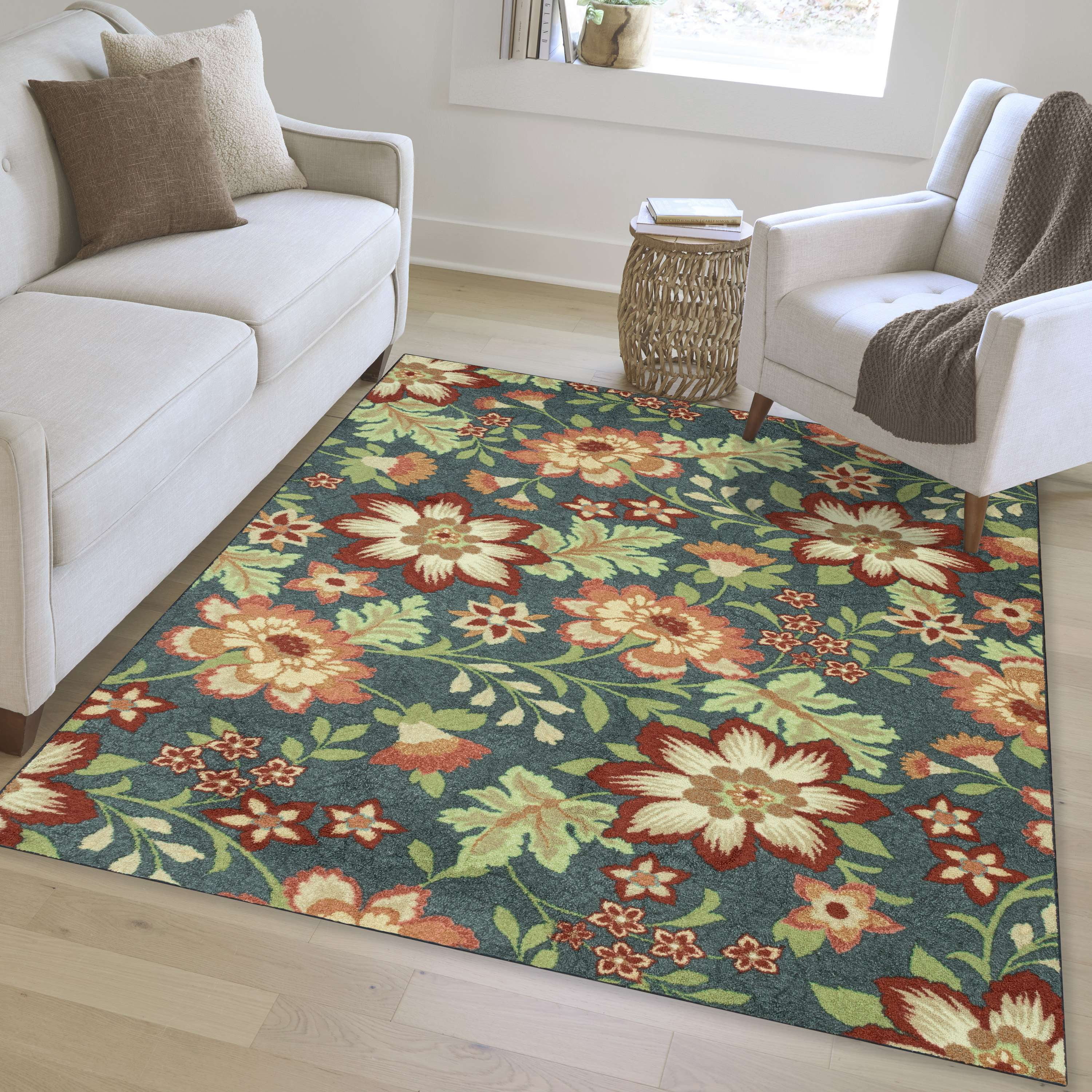 (2 pack) Mainstays Farmhouse Oversized Floral Teal Multicolor Indoor Area Rug, 7' x 10'