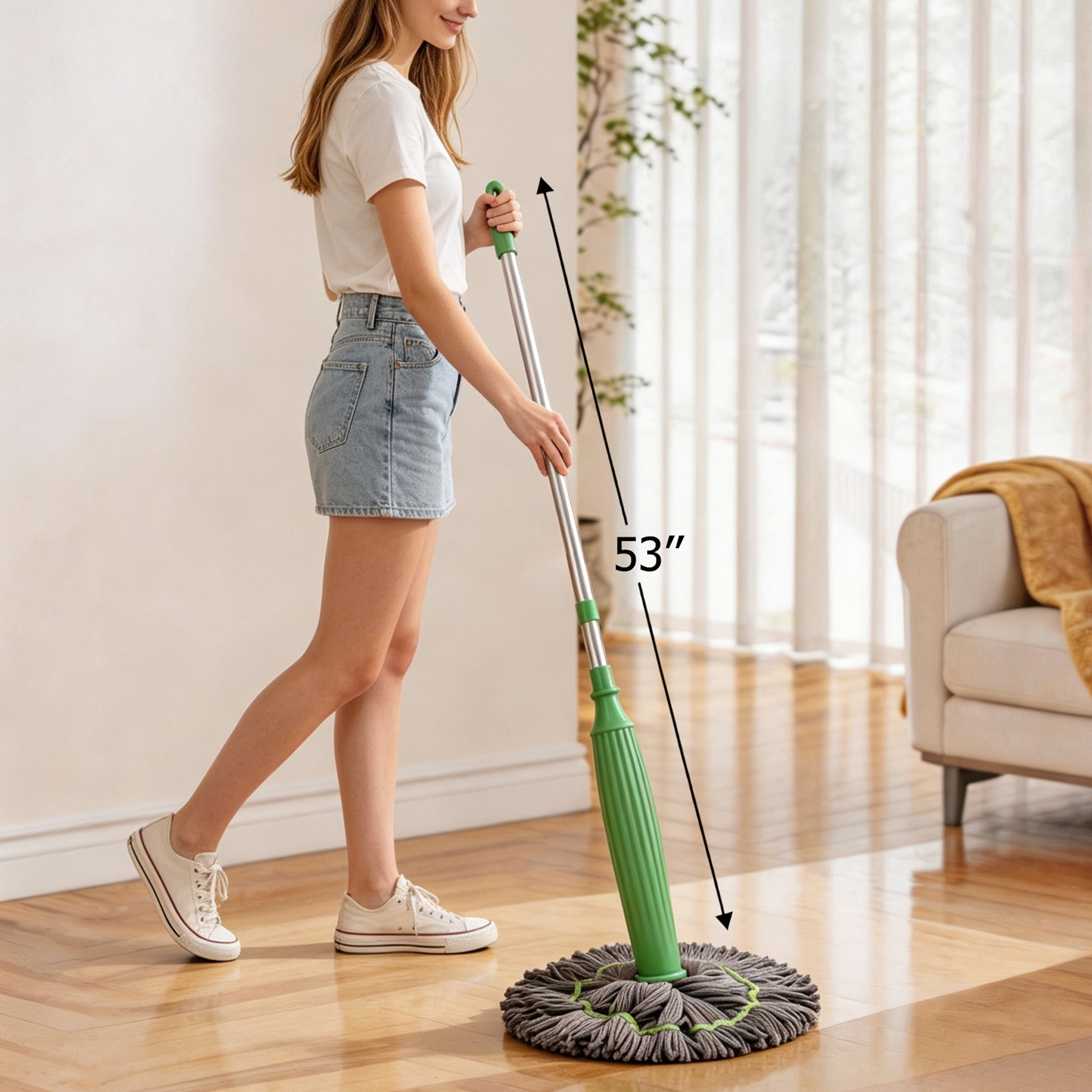 GARITIN Self-Wringing Twist Mop, Microfiber Floor Mop for Household Cleaning, Green