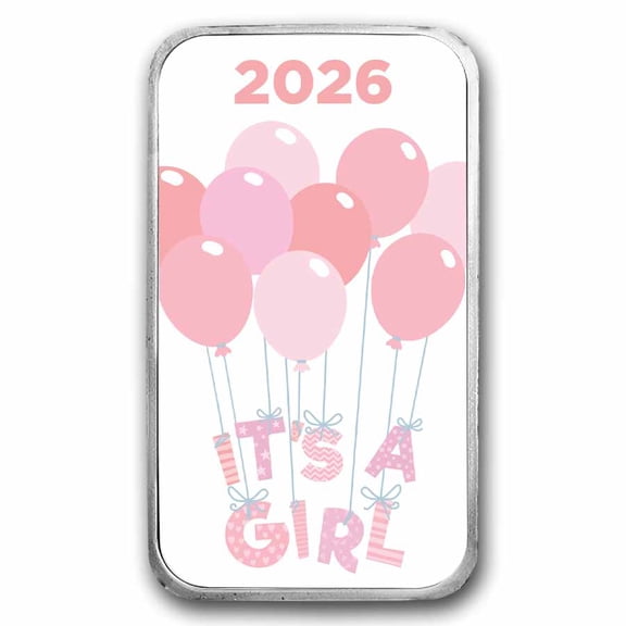 2026 1 oz Silver Colorized Bar - APMEX (It's A Girl, Balloons)