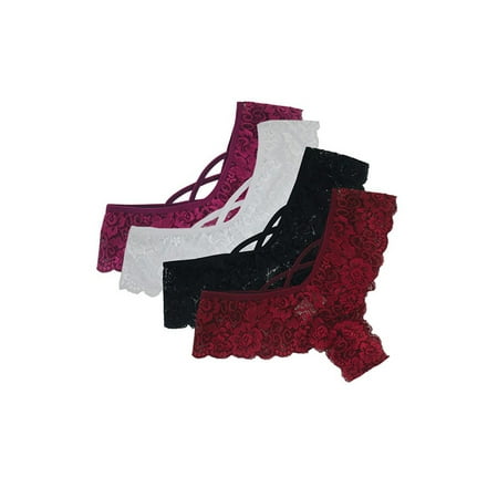 

WTPretty 4-Packs Womens Low Waist Seamless Lace Panties Thong