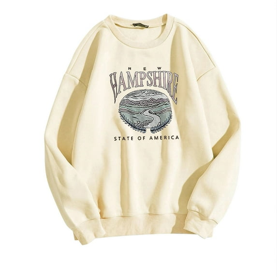 Trendy Tops Long Sleeve Blouse Casual Graphic Sweatshirt Classic Pullover Crewneck Sweatshirts for Women Loose