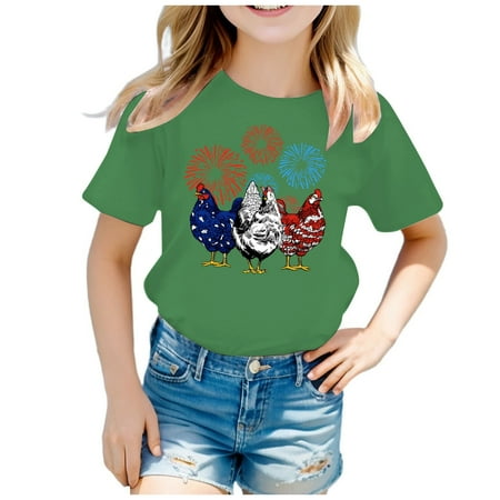 

Toddler Girls Shirts Clearance 2-Green Children Independence Day Theme Fashion Part Print Short Sleeve Round Neck T Shirt Tops 160