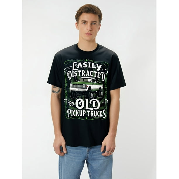 Camiseta "Easy Distract By Old Pickup Trucks" (100 % algodón, 220 g) para adultos, hombres, mujeres, adolescentes, jóvenes