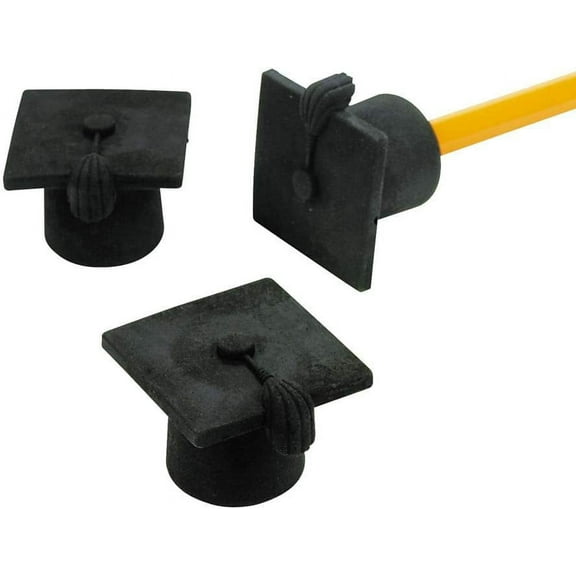 Grad Mortarboard Pencil Top Erasers - Party Favors - 24 Pieces