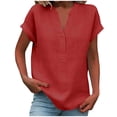 thumbnail image 2 of Gamivast Linen Tops for Women Split V Neck Short Sleeve Loose Fit Blouses Casual Shirts Tunic Tops Flowy Blouse for Daily Work Vacation Summer Wear outfits, 2 of 6