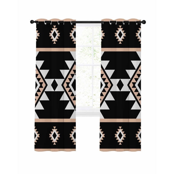 Black White Boho Blackout Curtains 54 Inches Long for Bedroom, Modern Western Aztec Abstract Geometric Thermal Insulated Room Darkening Black Out Window Curtain Panels Grommet Drapes for Living Room