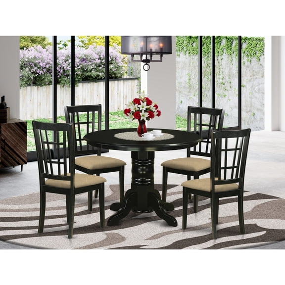 Round Dinette Set for 4 - Kitchen Table with Chairs - Solid Wood Dining Table Set