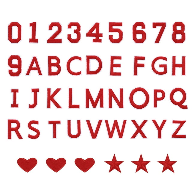 78 Pcs Letras y Números Planchar, Parches de Letras A-Z de 2 Pulgadas y Parches de Números 0-9 para Ropa Rojo
