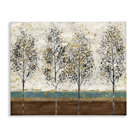 Stupell Industries Contemporary Tree Line Abstract Gold Blue Landscape Canvas Art, 20 x 16, by Main Line Studio