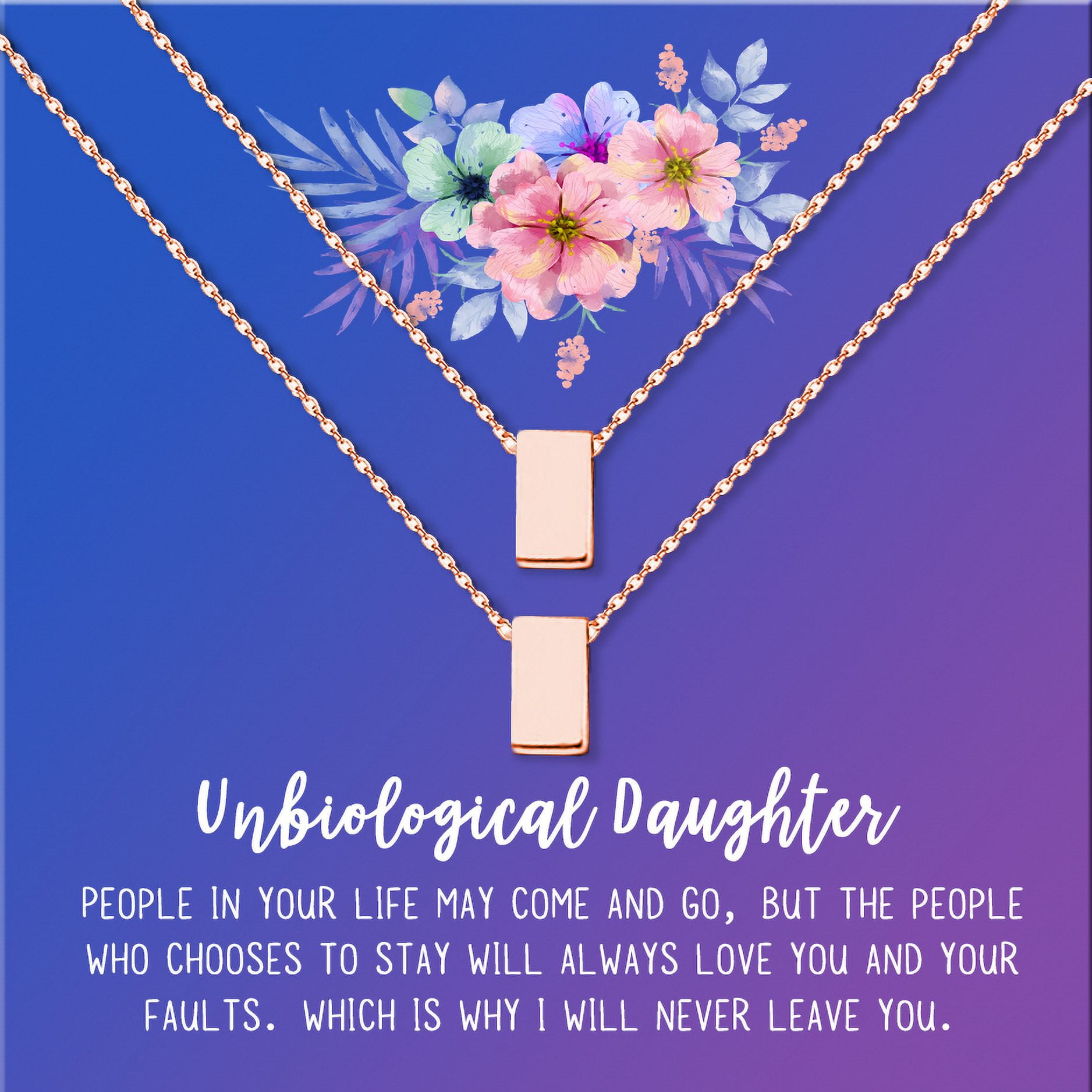 Anavia Unbiological Daughter Jewelry, Step Daughter Necklace Gift, Bonus Daughter Birthday Card Gift, Mother Daughter Set Necklace-[Two Rose Gold Cube, Blue-Purple Gift Card]