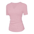 thumbnail image 5 of Comdrip V Neck Tops for Women Women's Half Sleeve V Neck T Shirts V Neck Basic T Shirts Workout Yoga Tops Casual Fitted Going Out Tops Shirts with Built in Bras for Women Pink XL, 5 of 7
