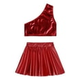 thumbnail image 3 of MSemis Girls Shiny Metallic Crop Top with Pleated Skirt,Size 3-14 Red 3-4, 3 of 5