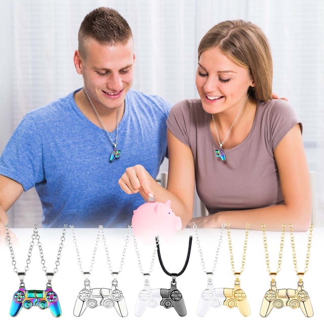Fiudx Collar de Pareja con Imán de Hierro, Exquisito Diseño de Patchwork, Longitud de Cadena Ajustable, Regalo Romántico para Parejas, Joyería Personalizada para San Valentín, Juego de 2 Collares, Ma