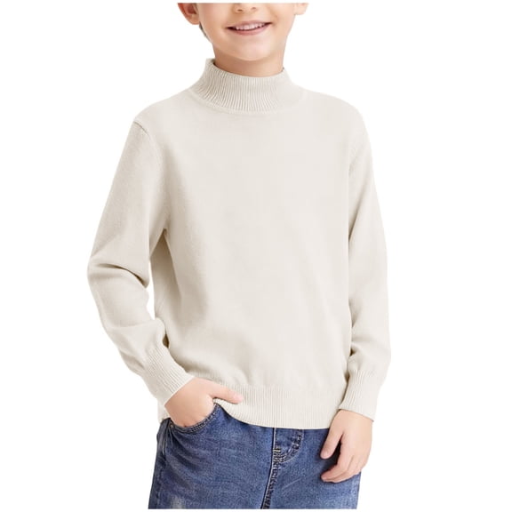 Dagugfen Long Sleeve Sweaters for Kids Mock Neck Regular Fitted Knitting Cotton Kids Casual Sweater Tops(1-2 Years,Beige)