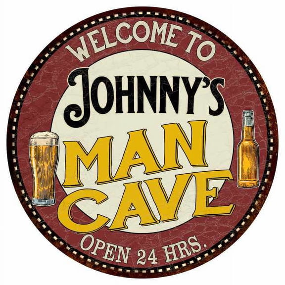 Johnny's Man Cave 12" Round Metal Sign Kitchen Bar Wall Décor 200120035305