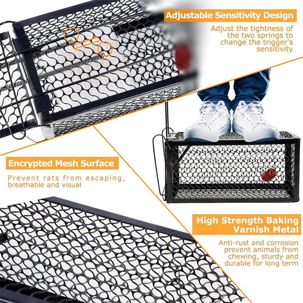 NOGIS Humane Rat Trap,Mouse Traps Indoor Outdoor Live Animal Trap Mouse Voles Hamsters Trap Small Animals Cage Catch Traps, 9x4.5x4.5 Inches (Black,2 Pcs)