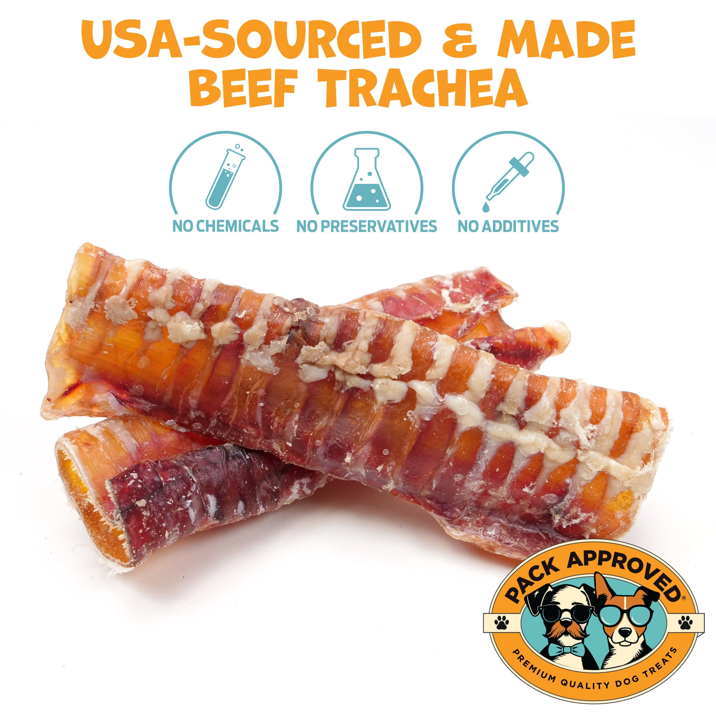 Pack Approved Beef Trachea - Dehydrated Beef Dog Treats Made in USA - Single Ingredient Treat w/ Chondroitin & Glucosamine - Dog Joint Health for Small to Medium Breeds - 5-6" (4ct)