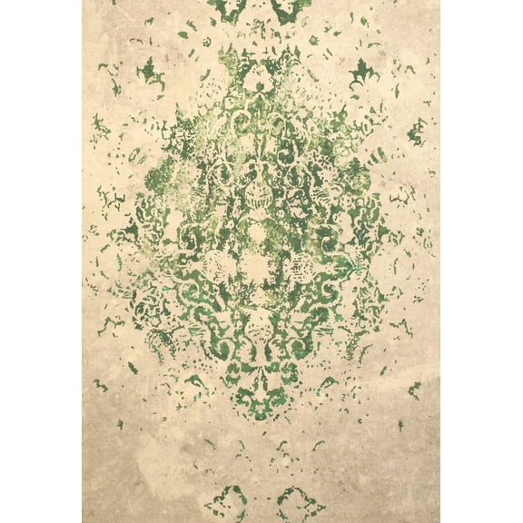 EORC Green Machine-made Polyester Traditional Distressed Bohemian Moderno Medallion Rug, 4' 4 x 6' 3-Color:Green,Material:Polyester