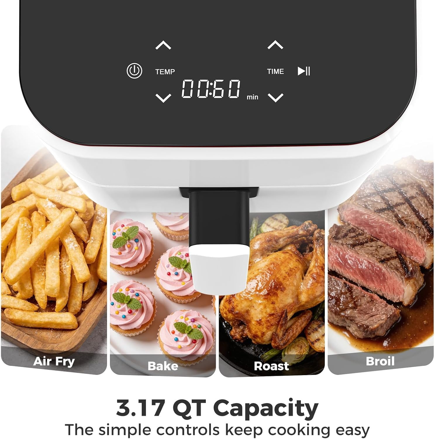 Haysky 3QT Air fryer, Compact Airfryer Less Oil Fast Crispy Frying, Digital Touchscreen with 4 Presets, Nonstick &Dishwasher Safe Basket, White