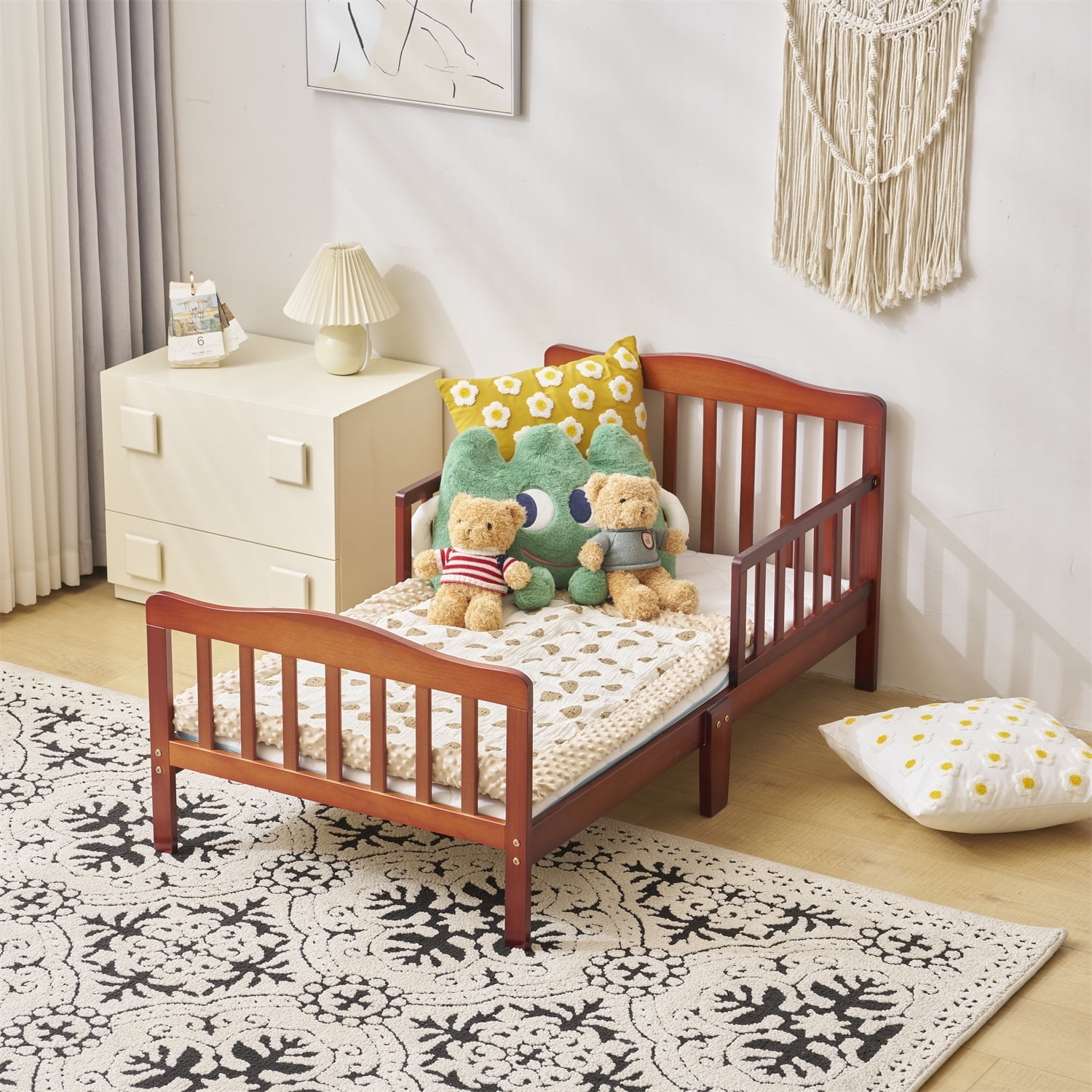 Ktaxon Baby Toddler Bed Solid Wood Bedroom Furniture with Safety Rails Espresso