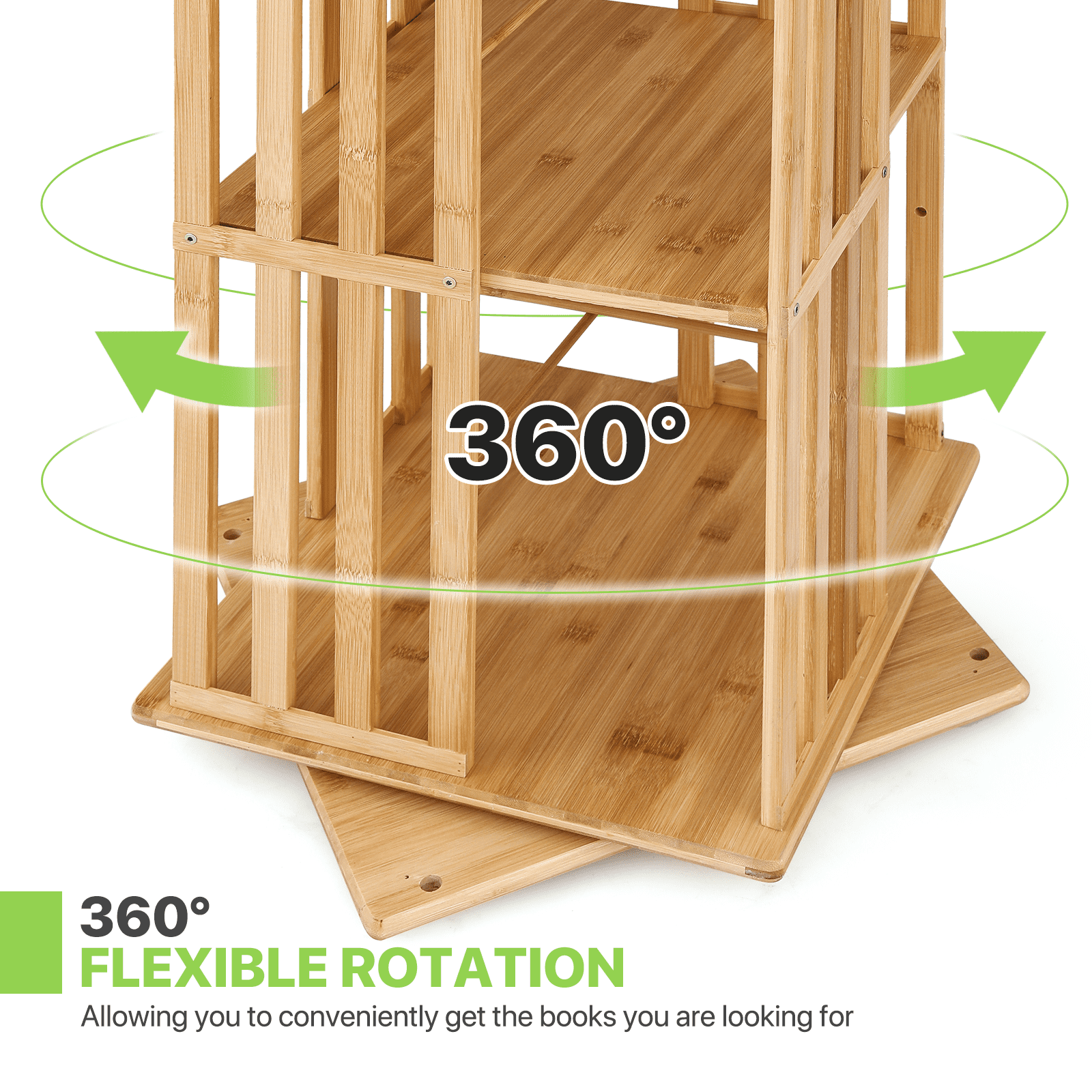 Magshion Bamboo Revolving Bookshelf 360 Degrees, 6-Tiers Free Standing Rotating Bookcase, Storage Rack for Home, Study, Office, Natural