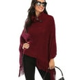 thumbnail image 2 of SHCKE Women's Asymmetric Knitted Poncho Sweater Chic Tassel Poncho Wrap Loose Fringed Shawls Capes and Wraps Pullover Sweater with Tassels Hem, 2 of 6